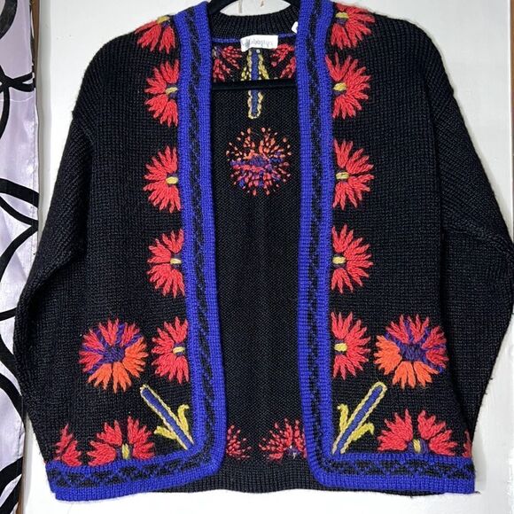 mfaboston llama/wool blend floral open cardigan - Picture 1 of 12